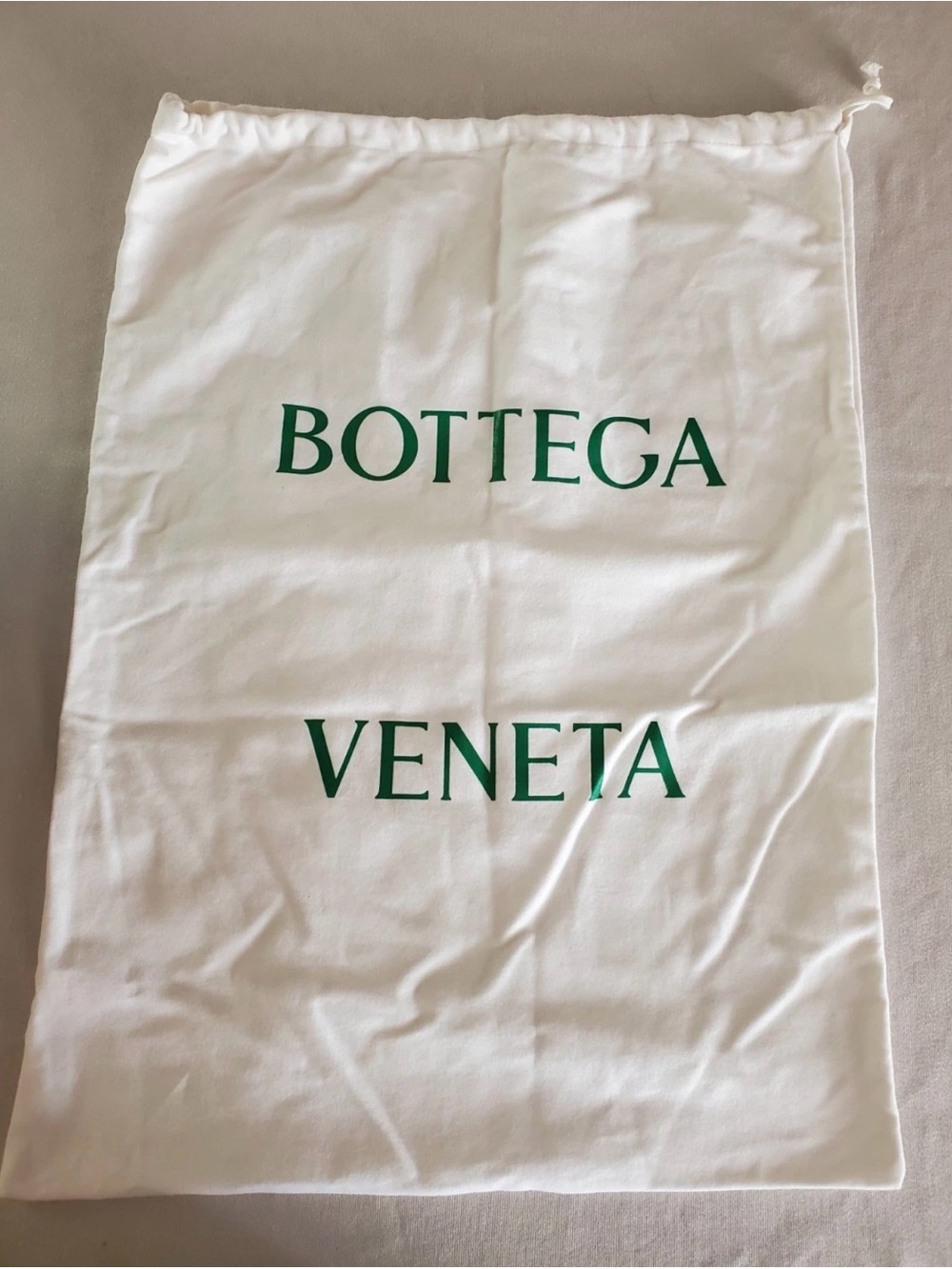 Bottega Veneta White Cotton XL Drawstring Bag with Green Logo